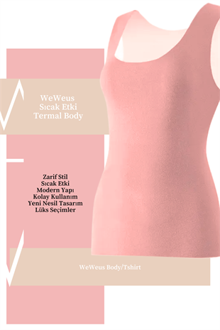 WeWeus Kadın Lüks Pembe Termal İçlik Askılı Atlet Body Tişört