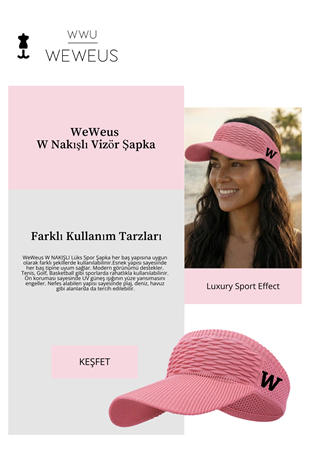 WeWeus Kadın Pembe W Nakışlı Uv Korumalı Tenis Golf Vizör Yazlık Şapka