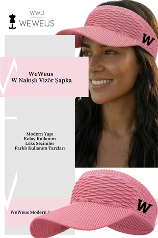 WeWeus Kadın Pembe W Nakışlı Uv Korumalı Tenis Golf Vizör Yazlık Şapka