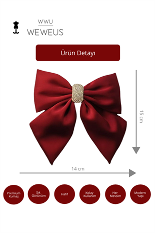 WeWeus Kadın Premium Bordo Taşlı Fiyonk Toka