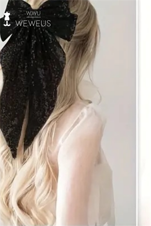 WeWeus Kadın Siyah Pullu Fiyonk Toka