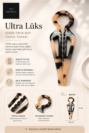 WeWeus Kahve Leopar Premium Kemik Topuz Saç Tokası-Saç Pini 11 cm