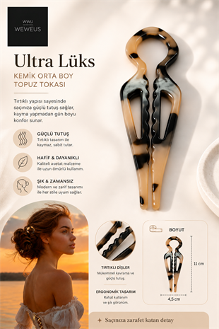WeWeus Kahve Leopar Premium Kemik Topuz Saç Tokası-Saç Pini 11 cm