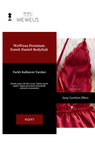 WeWeus Kırmızı Dantel Esnek Lüks BodySuit Pijama Tulum Gecelik