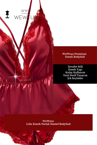WeWeus Kırmızı Dantel Esnek Lüks BodySuit Pijama Tulum Gecelik