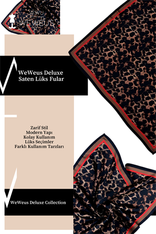 WeWeus Kırmızı Kenar Leopar Desen Saten Lüks Bandana Fular