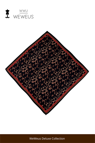 WeWeus Kırmızı Kenar Leopar Desen Saten Lüks Bandana Fular