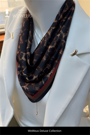 WeWeus Kırmızı Kenar Leopar Desen Saten Lüks Bandana Fular