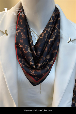 WeWeus Kırmızı Kenar Leopar Desen Saten Lüks Bandana Fular