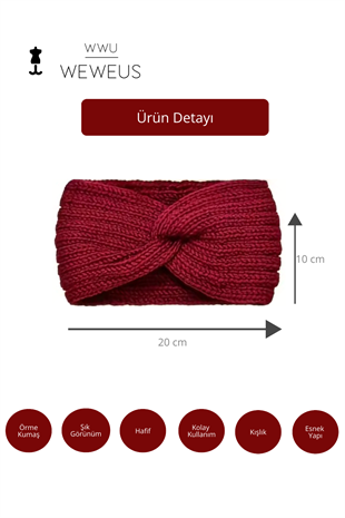 WeWeus Kırmızı Örme Kışlık Premium Kadın Saç Bandı