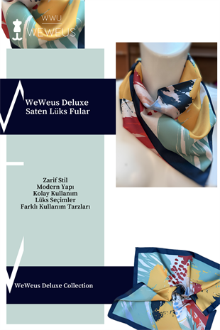 WeWeus Kırmızı Pastel Desen Lüks Saten Bandana Fular