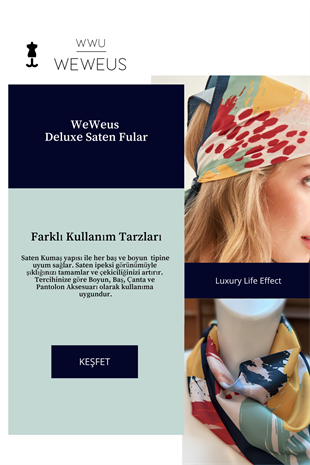 WeWeus Kırmızı Pastel Desen Lüks Saten Bandana Fular