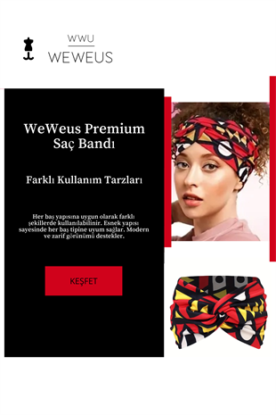WeWeus Kırmızı Siyah Geometrik Desen Premium Kadın Saç Bandı