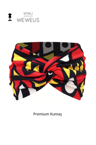 WeWeus Kırmızı Siyah Geometrik Desen Premium Kadın Saç Bandı