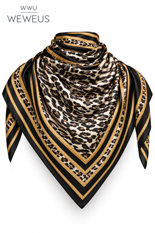 WeWeus Koyu Leopar Desen İnce Omuz Şalı & Fular 90x90 cm