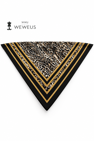 WeWeus Koyu Leopar Desen İnce Omuz Şalı & Fular 90x90 cm