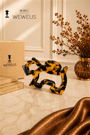 WeWeus Koyu Renk Leopar Desenli Premium Köpek Şekilli Kemik Mandal Toka