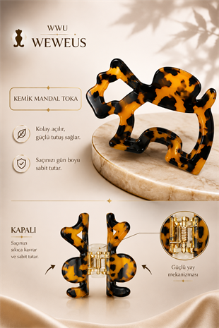 WeWeus Koyu Renk Leopar Desenli Premium Köpek Şekilli Kemik Mandal Toka