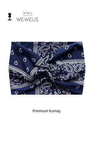 WeWeus Lacivert Damla Desen Premium Kadın Saç Bandı