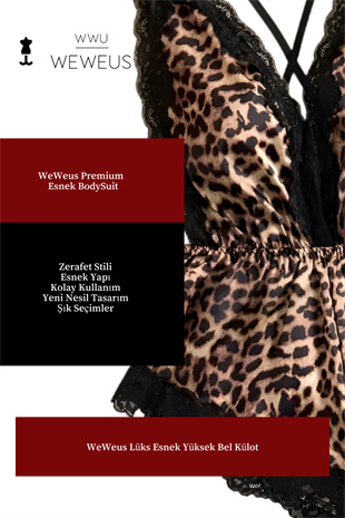 WeWeus Leopar Dantel Esnek Lüks BodySuit Pijama Tulum Gecelik
