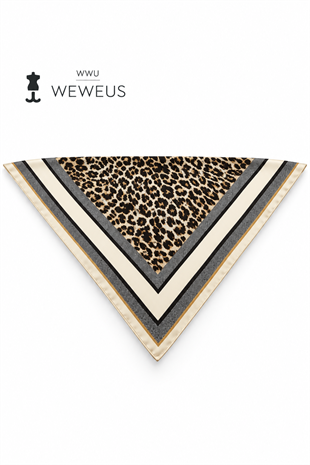 WeWeus Beyaz Çerçeve Leopar Desen İnce Omuz Şalı & Fular 90x90 cm