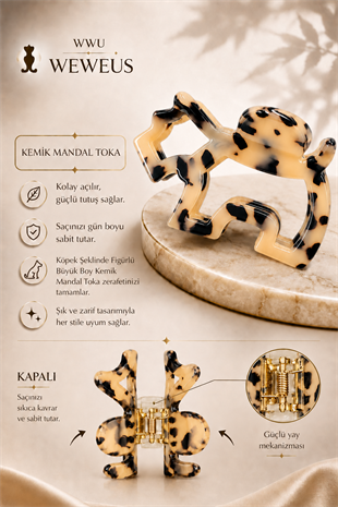 WeWeus Leopar Desenli Premium Köpek Şekilli Kemik Mandal Toka