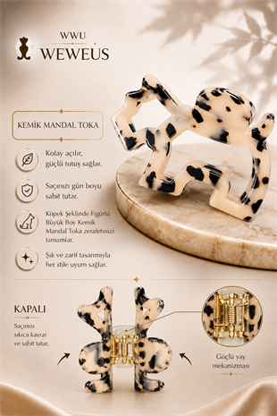 WeWeus Leopar Desenli Premium Köpek Şekilli Kemik Mandal Toka