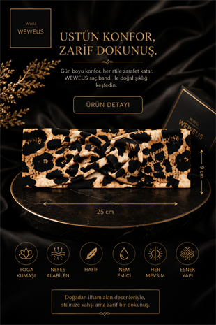 WeWeus Leopar Premium Kadın Dar Saç Bandı