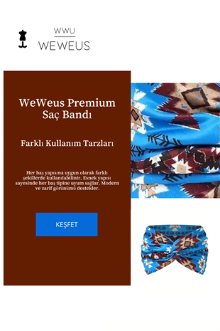 WeWeus Mavi Baklava Desen Premium Kadın Saç Bandı