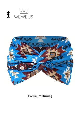 WeWeus Mavi Baklava Desen Premium Kadın Saç Bandı