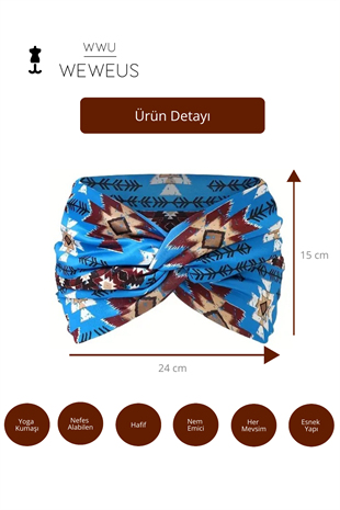 WeWeus Mavi Baklava Desen Premium Kadın Saç Bandı