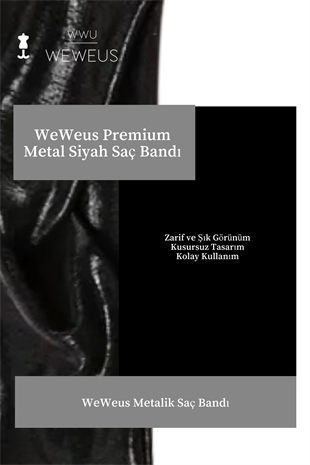 WeWeus Metalik Siyah Renk Premium Kadın Saç Bandı