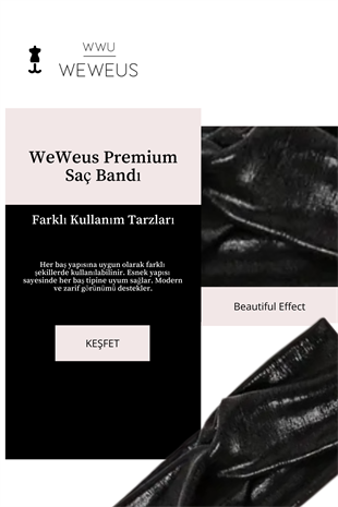 WeWeus Metalik Siyah Renk Premium Kadın Saç Bandı