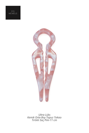 WeWeus Pembe Beyaz Premium Kemik Topuz Saç Tokası-Saç Pini 11 cm