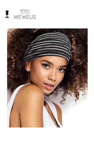 WeWeus Siyah Beyaz Desen Premium Kadın Saç Bandı