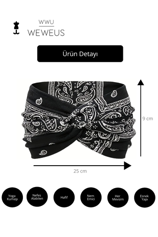 WeWeus Siyah Damla Desen Premium Kadın Saç Bandı