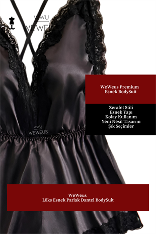 WeWeus Siyah Dantel Esnek Lüks BodySuit Pijama Tulum Gecelik