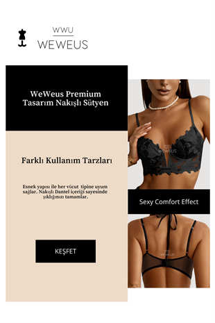 Weweus Siyah Kadın Yaprak Nakışlı Dantelli Sütyen 2300