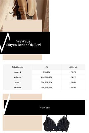 Weweus Siyah Kadın Yaprak Nakışlı Dantelli Sütyen 2300