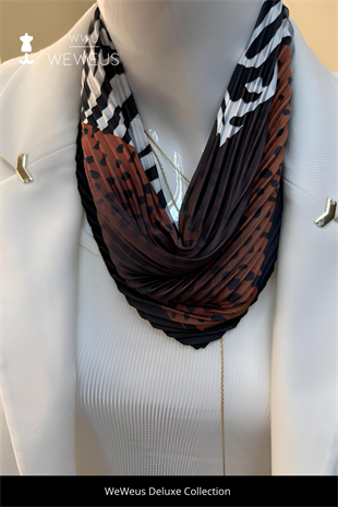 WeWeus Siyah Kahverengi Zebra Puantiyeli Desen Lüks Piliseli Bandana Fular