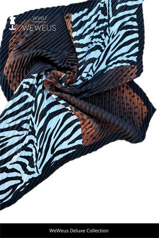 WeWeus Siyah Kahverengi Zebra Puantiyeli Desen Lüks Piliseli Bandana Fular