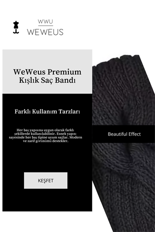 WeWeus Siyah Örme Kışlık Premium Kadın Saç Bandı