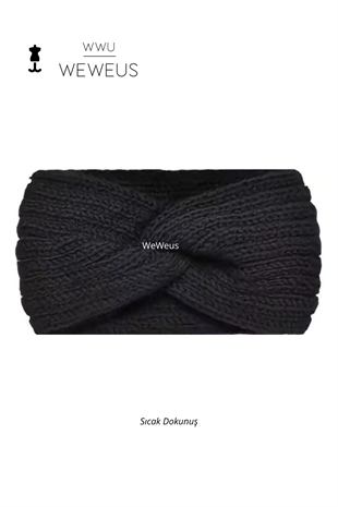 WeWeus Siyah Örme Kışlık Premium Kadın Saç Bandı