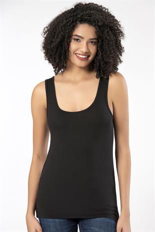 Weweus Siyah Micro Modal Premium Kadın Atlet Tshirt Body 2110