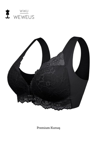 Weweus Siyah Kadın Dantelli Push Up Toparlayıcı Sütyen