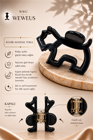 WeWeus Siyah Premium Köpek Şekilli Kemik Mandal Toka