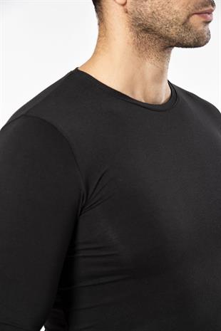 Weweus Siyah Süper İnce Erkek Doğal Bambu Lüks Uzun Kol Tişört 1131