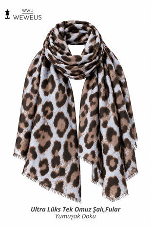 WeWeus Ultra Lüks Mavi Gri Leopar Desen Omuz Şalı & Fular & Baş Örtüsü 90x180 cm