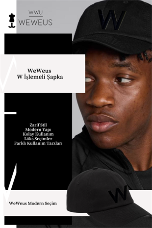 WeWeus Unisex Siyah W İşlemeli Siyah Şapka
