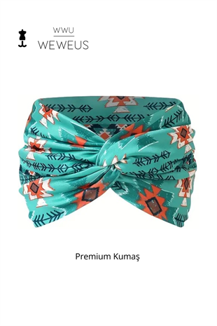 WeWeus Yeşil Baklava Desen Premium Kadın Saç Bandı
